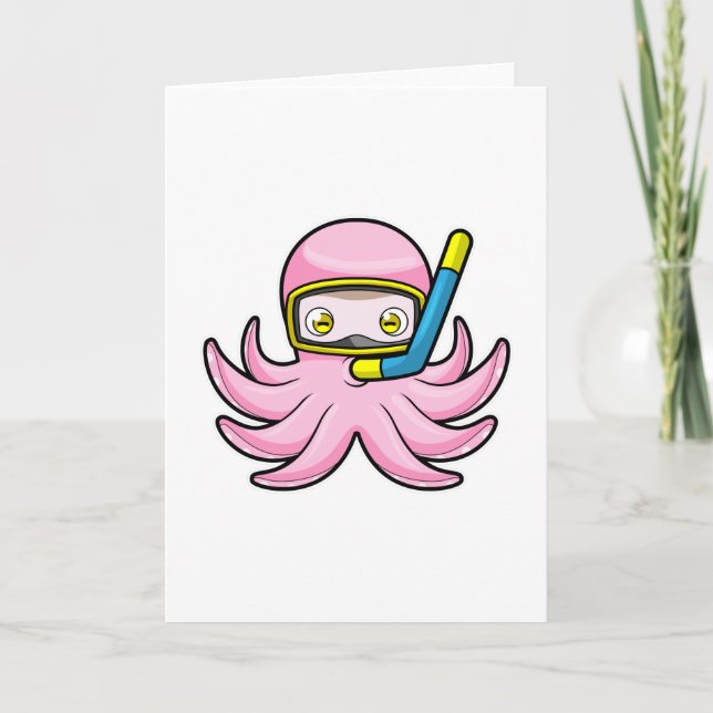 Cartão Polvo na Imersão com Óculos de Natação e Snorkel (Frente)