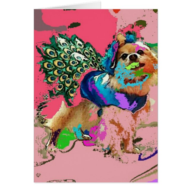 Cartão Pom é um pavão cor-de-rosa (Frente)