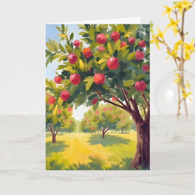 Cartão Pomar de Maçã Outono Queda Aquarela (Flor Amarela)