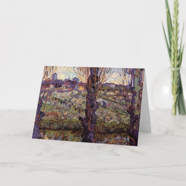 Cartão Pomar em Blossom, Arles por Vincent van Gogh (Frente)