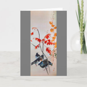 Cartão Pombo e Grama de outono, Watanabe Seitei