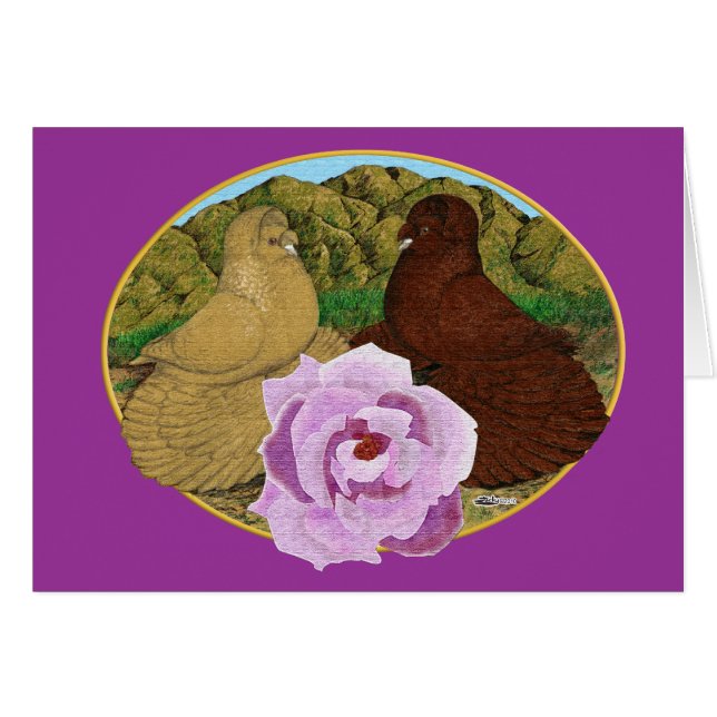 Cartão Pombos-trompetistas e Rosa (Frente horizontal)