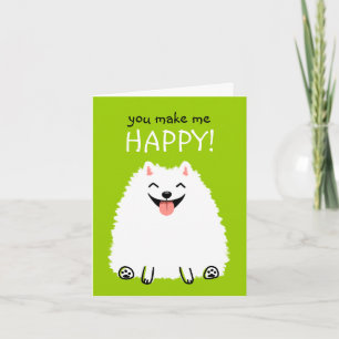 Cartão Pomerânia Branco Feliz com Texto Personalizado