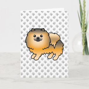 Cartão Pomerânia Cão e patas, cor de laranja