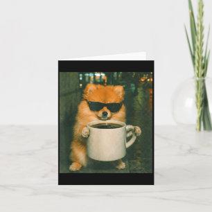 Cartão Pomerânia engraçado bebendo café meme retrô urbano