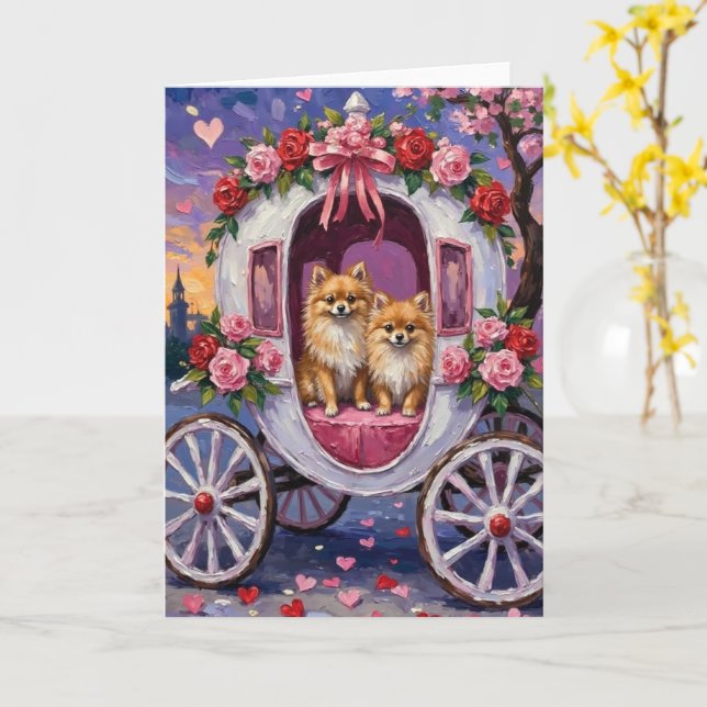 Cartão Pomeranian Dog Valentine's Day  (Flor Amarela)