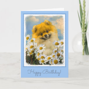 Cartão Pomeranian in Daisies Painting - Original Dog Art