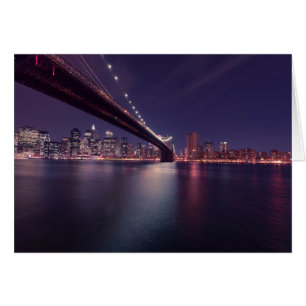 Cartão Ponte de Brooklyn, skyline de Manhattan, luzes da