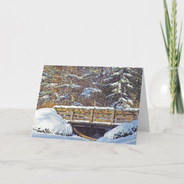 Cartão "Ponte De Madeira Na Neve" (Frente)