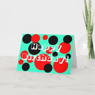 Cartão Pontos Vermelhos e Negros - Feliz Aniversário!