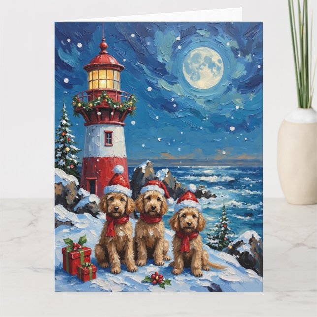 Cartão Poodle Christmas Lighthouse Holiday (Frente)