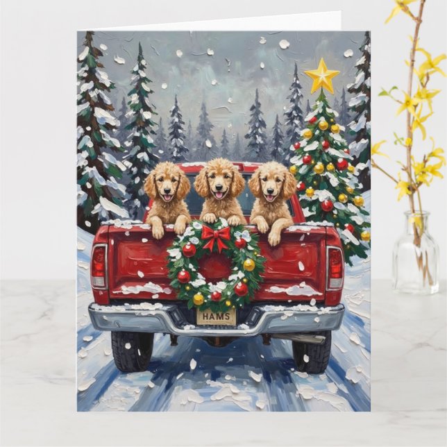 Cartão Poodle Christmas Red Truck Holiday (Flor Amarela)