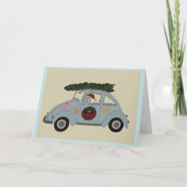 Cartão Poodle em Carro Hippie no Natal