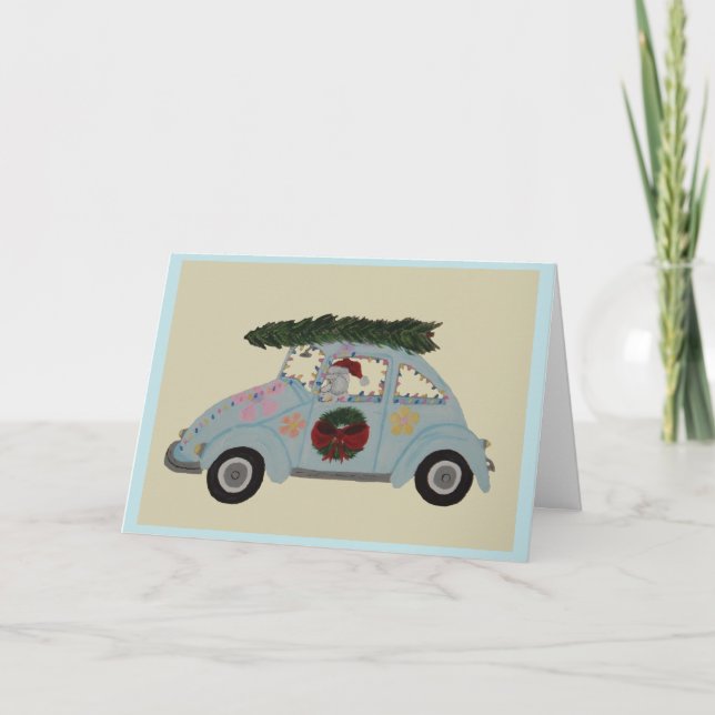 Cartão Poodle em Carro Hippie no Natal (Frente)