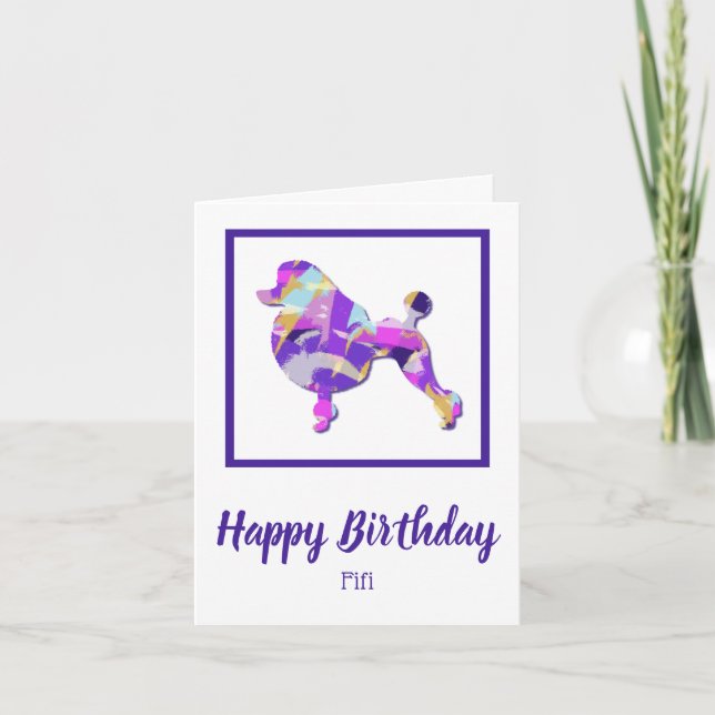 Cartão Poodle French Dog Silhouette Purple PY&B Birthday (Frente)