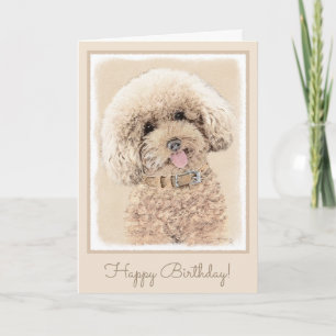 Cartão Poodle Miniature Toy Apricot Cream Brown Dog Art