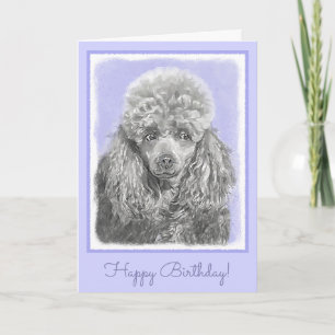 Cartão Poodle Miniature Toy Silver Cinza Blue Dog Art
