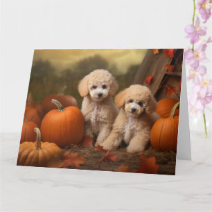Cartão Poodle Puppy Autumn Delight Pumpkin