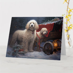 Cartão Poodle Snowy Sleigh Decoração de Natal