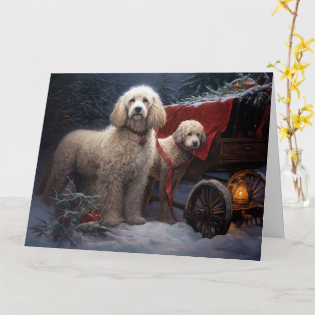 Cartão Poodle Snowy Sleigh Decoração de Natal (Flor Amarela)