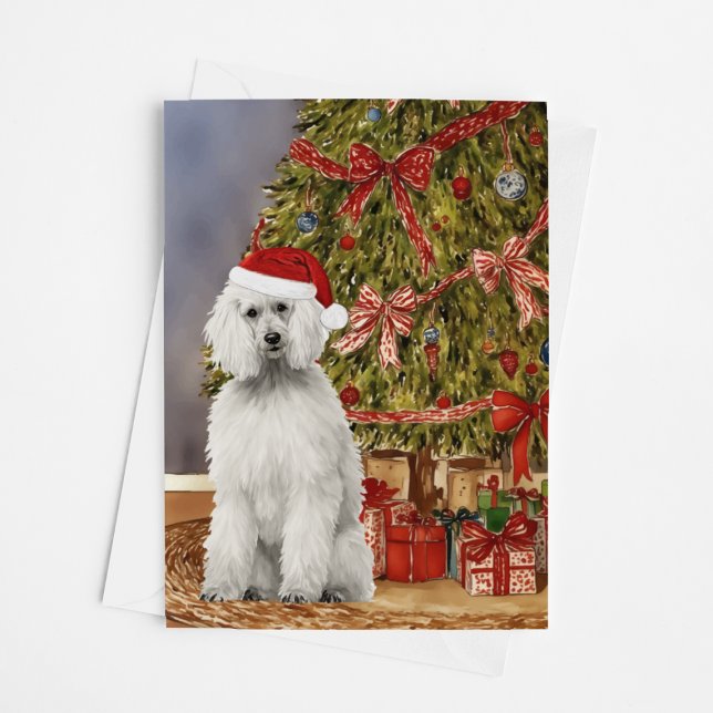 Cartão Poodle Watercolor sob a árvore de Natal (Criador carregado)