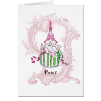 Cartão Poodles de Torre Eiffel Rosa em Hatbox
