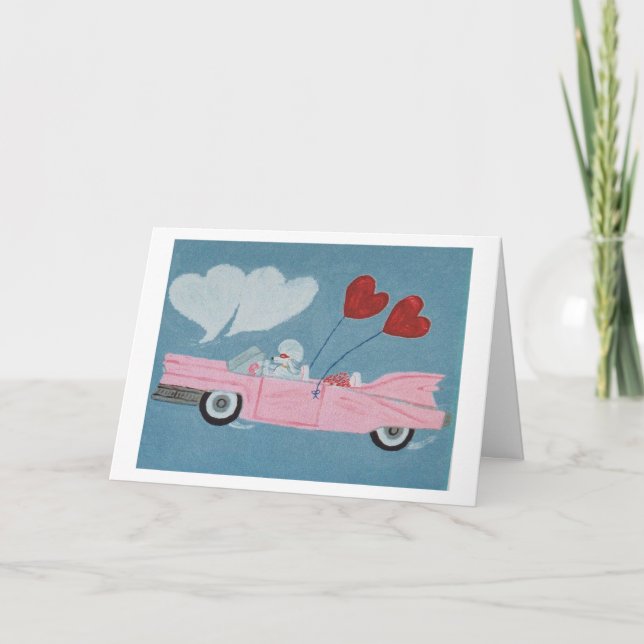 Cartão Poodles em Conversível Rosa (Frente)