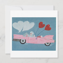 Cartão Poodles em Conversível Rosa