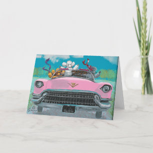Cartão Poodles in Pink Cadillac Retro Print Card