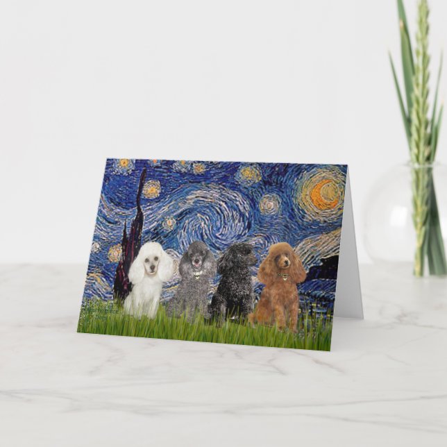 Cartão Poodles (quatro) - Starry Night (Frente)