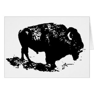 Cartão Pop Art Black White Buffalo Bison Silhouette