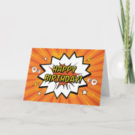 Cartão Pop Art Comic Happy Birthday - Laranja