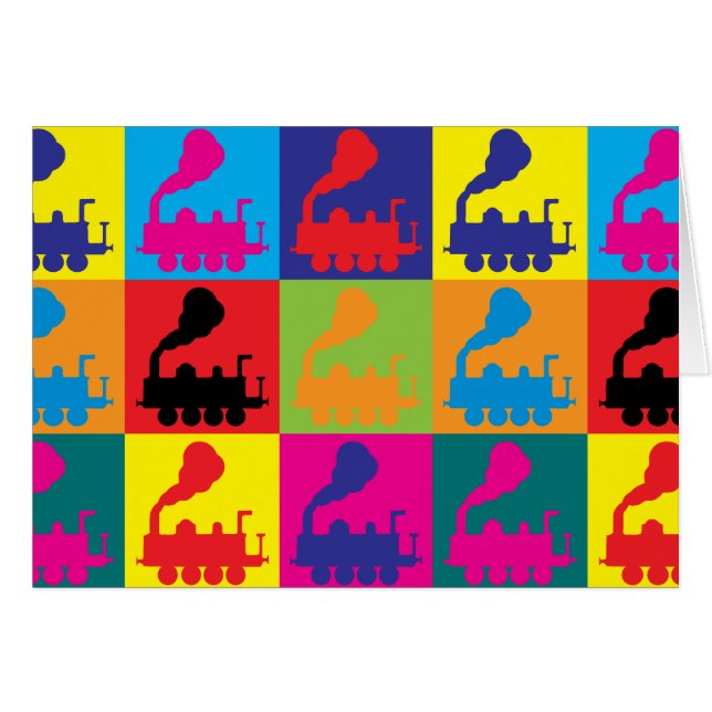 Cartão Pop art dos trens (Frente Horizontal)