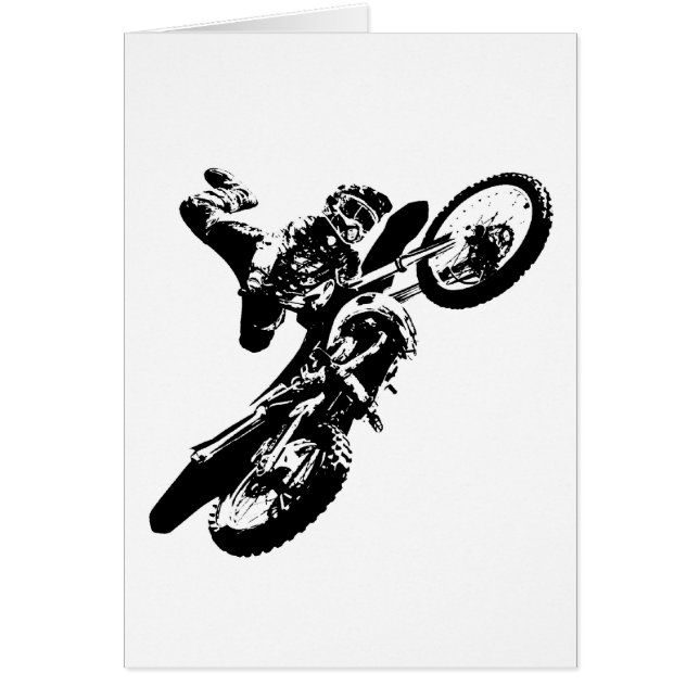 Cartão Pop de Arte Branca Negra Motocross Motorcyesporte (Frente)
