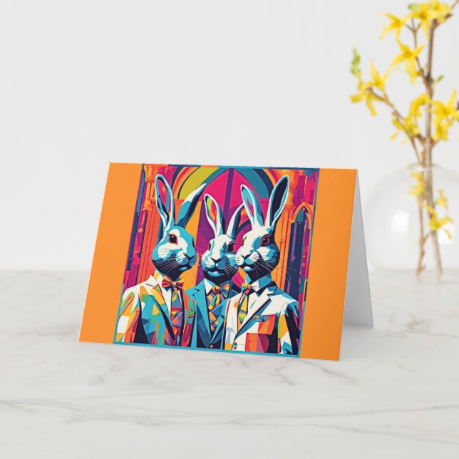Cartão PopArt Easter Bunnies (Flor Amarela)
