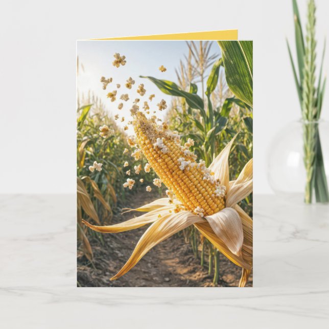 Cartão Popcorn Popping em um Nó de Milho (Frente)