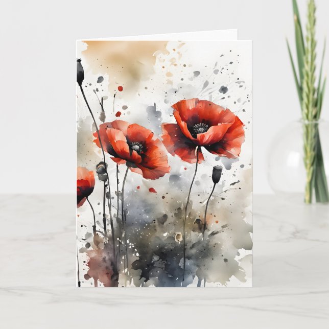 Cartão Poppies - Watercolor flowers (Frente)