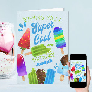 Cartão Popsicle Custom Age Boy Super Cool Birthday Card