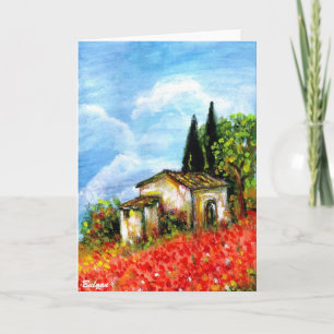 Cartão POPULAÇÕES EM CAMPOS DE Flor Vermelho DA PAISAGEM
