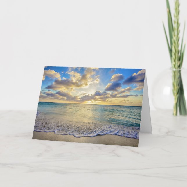 Cartão Por do sol de Aruba sobre mar movente (Frente)