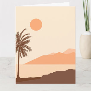 Cartão Pôr do Sol de Palmeira, Ilha, Arte Abstrata Boho