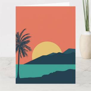 Cartão Pôr do Sol de Palmeira, Ilha, Arte Abstrata Boho