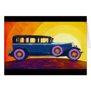 Cartão Por do sol do arco-íris do automóvel do vintage