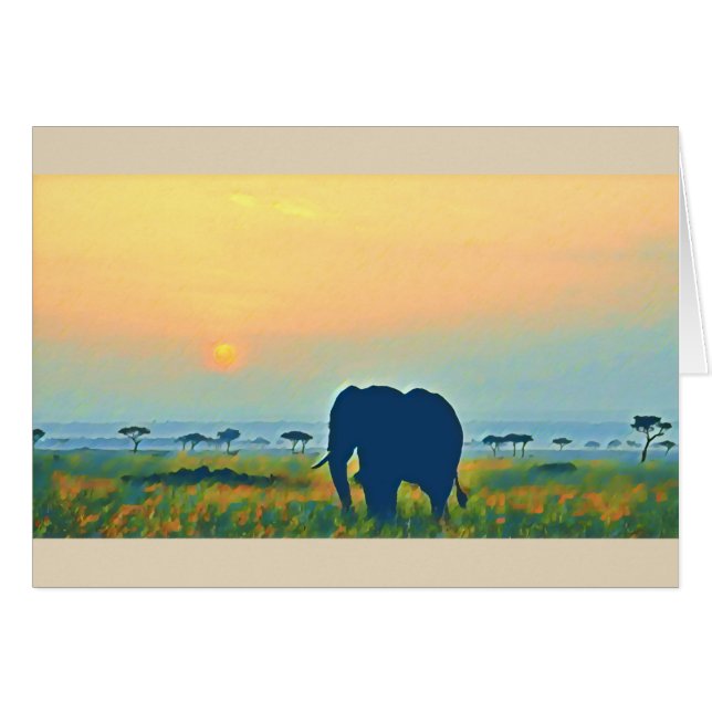 Cartão Por do sol do elefante (Frente Horizontal)