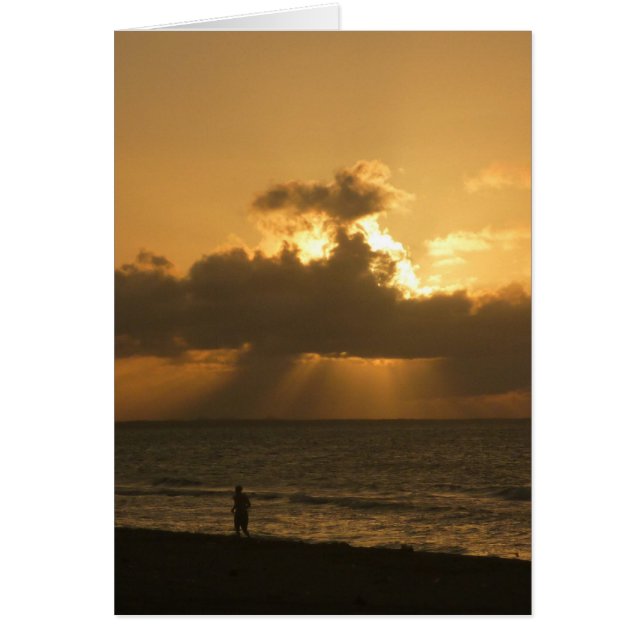 Cartão pôr do sol em corrida de praia (Frente)