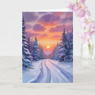 Cartão Pôr do Sol na Neve Paisagem de Montanha de Inver