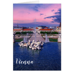 Cartão Pôr do sol sobre fonte em Viena