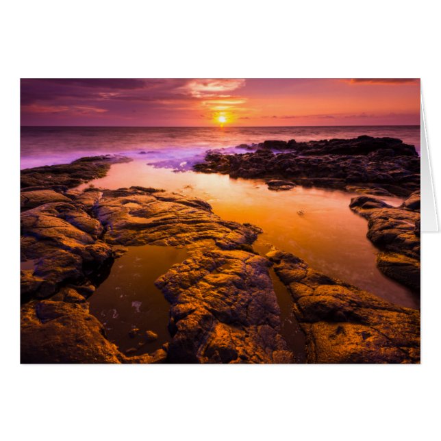 Cartão Pôr do sol sobre poças de maré, Havaí (Frente Horizontal)