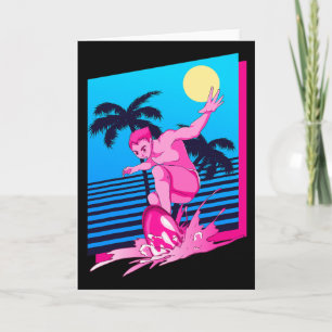 Cartão Pôr do Sol Synthwave Surfista Palmeiras Surf 80 Ar