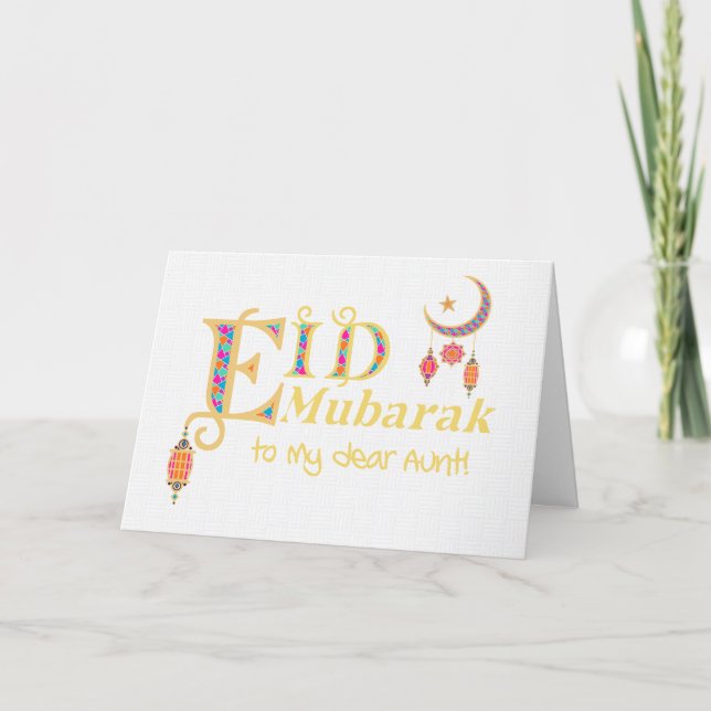 Cartão Por Tia Eid Mubarak Lanternas Luas Estrelas (Frente)